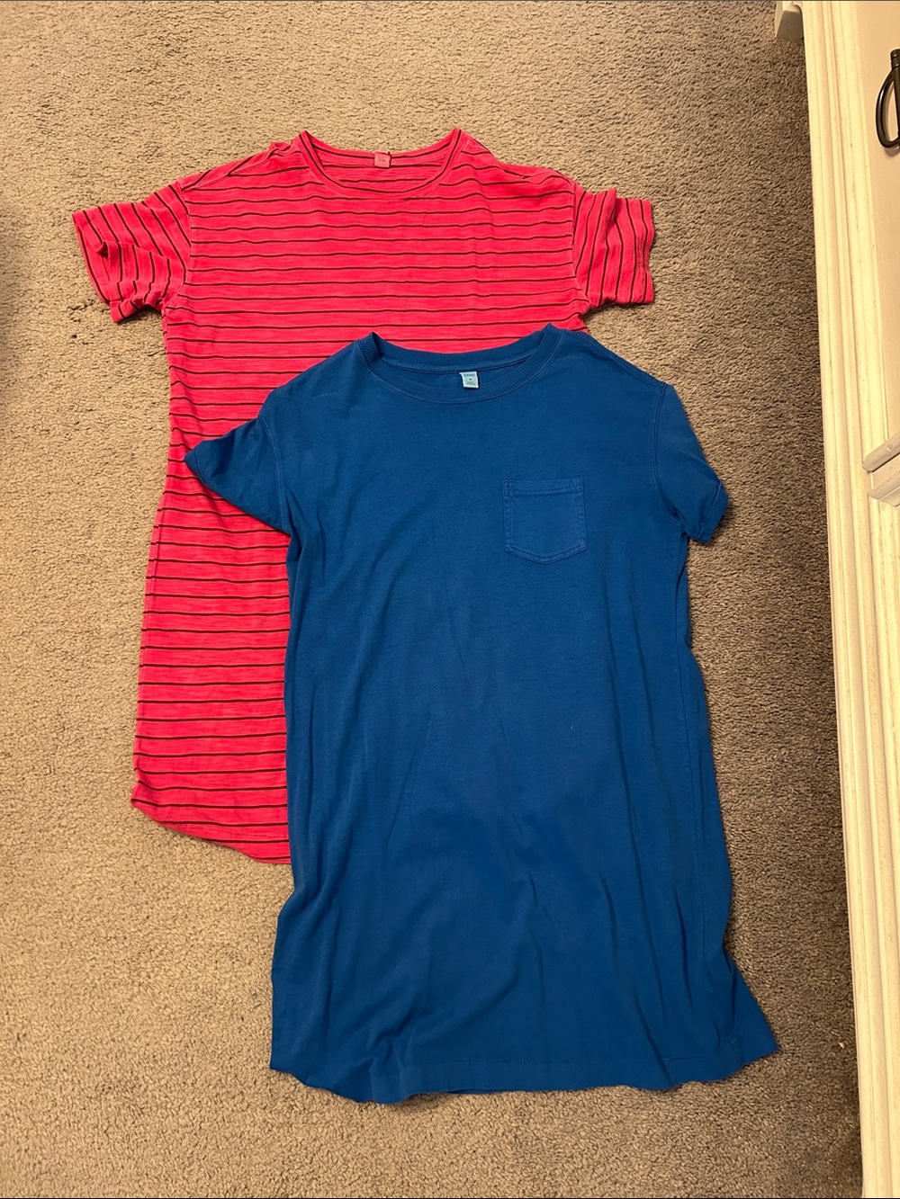 Women’s Short-Sleeve Crewneck Tee Dress - Blue and Pink Striped